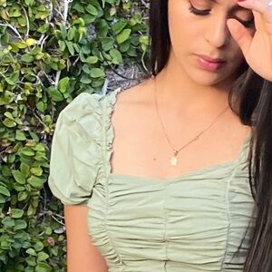 Green Ruched Puff Sleeve Top